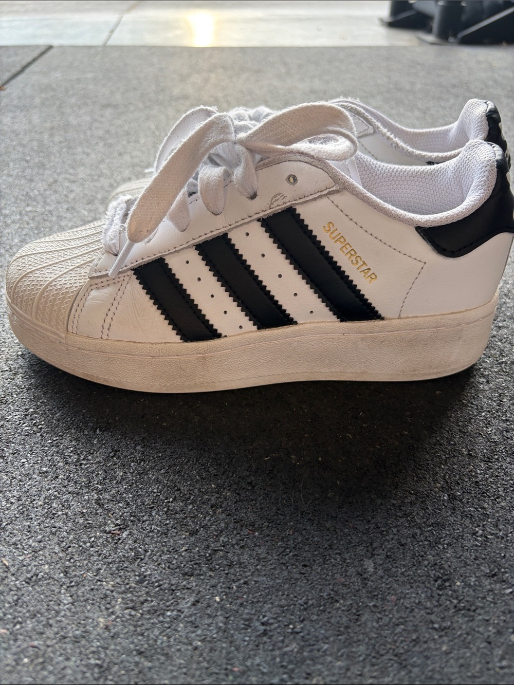 adidas White and Black Superstar XLG Kids Sneakers